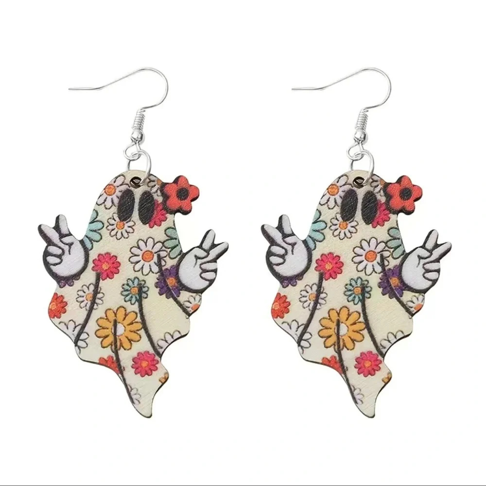 Ghost Hippie Dangle Earrings - Picture 3 of 5